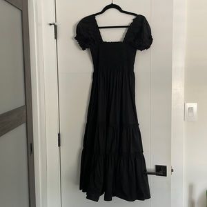o.p.t. Black Midi dress puff sleeve tiered 100% cotton